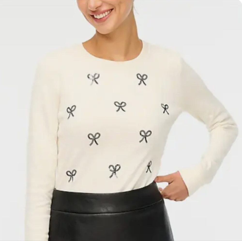 NWT! 100% COTTON! J CREW Sequin Bow Teddie Sweater